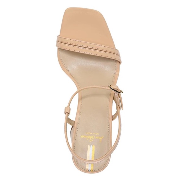 Sam Edelman Kit Block Heel Squared Open Toe Slingback Heeled Sandal Beige Patent - Picture 5 of 14